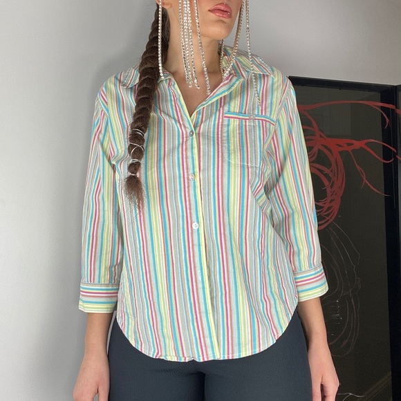 vintage multi colored striped button down collared blouse - Picture 2 of 4